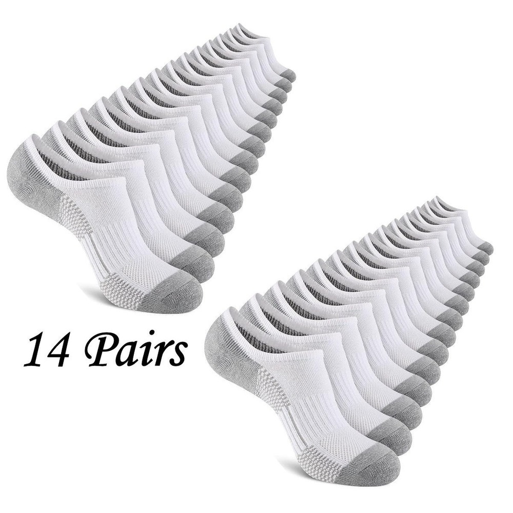 Heatuff 14 Pairs Men's No Show Athletic Non-Slip Cushioned Socks - White